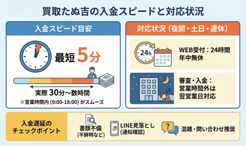 買取たぬ吉の入金スピードと対応状況
