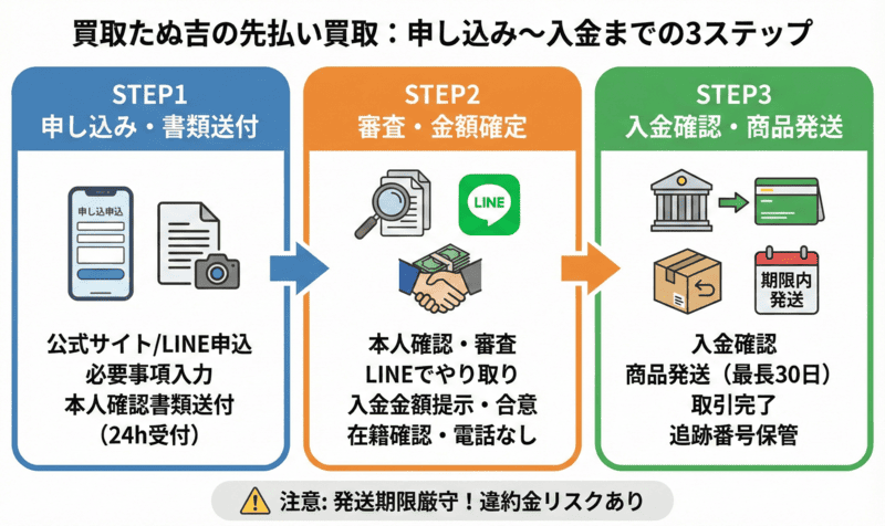買取たぬ吉の先払い買取：申し込み〜入金までの流れ