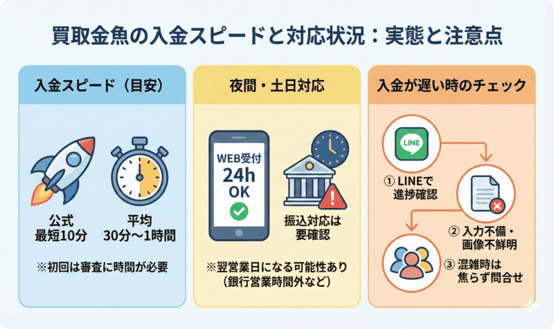買取金魚の入金スピードと対応状況