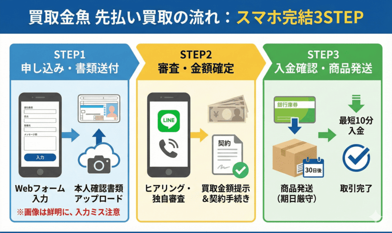 買取金魚の先払い買取：申し込み〜入金までの流れ
