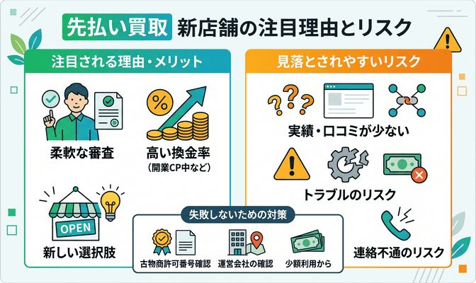 先払い買取の新店舗が注目される理由とリスク