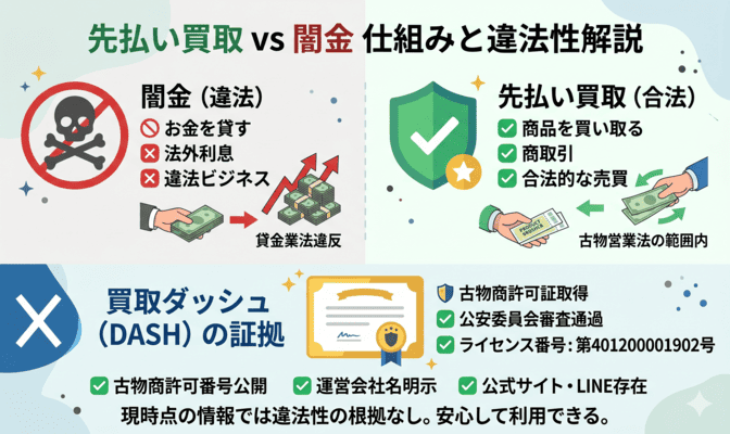 買取ダッシュ(DASH)先払い買取は闇金?違法性の有無を解説