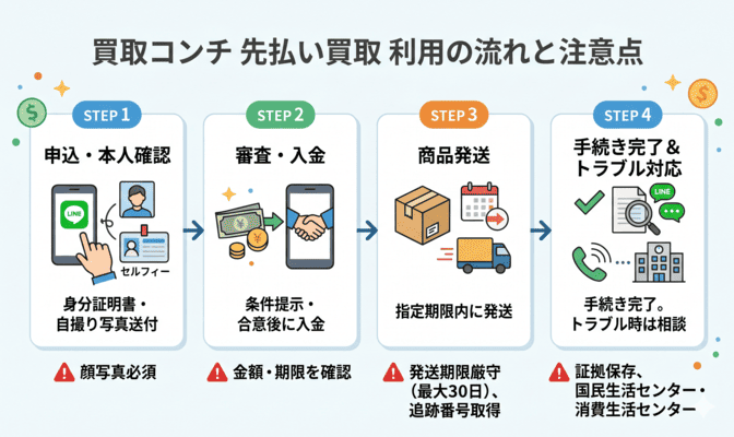 買取コンチで先払い買取を利用する流れと注意点